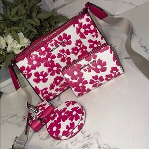 Michael Kors White and Pink Floral Crossbody Bag